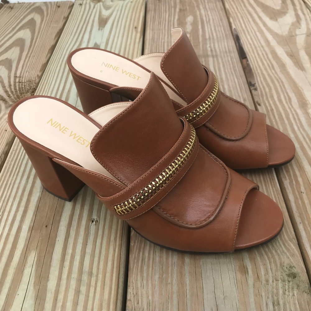 Nine West Women Sandal Gerri Peep-Toe Leather Mule - Picture 1 of 8